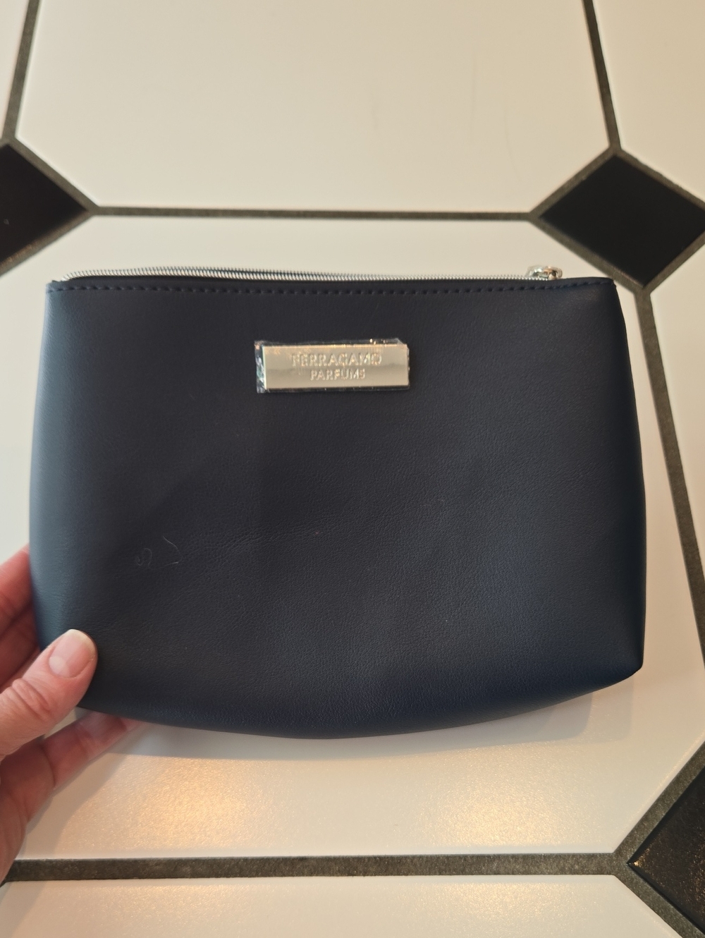 Salvatore Ferragamo Parfume Navy Toiletry Pouch with Metal Logo